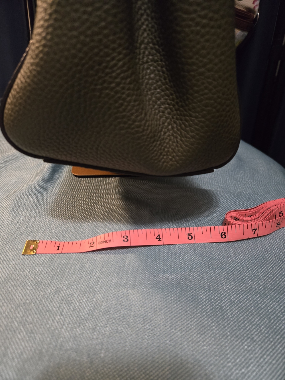 Like New Dooney & Bourke Olive Green Pebbled Leather Satchel with Brown Handles - Picture 9 of 16